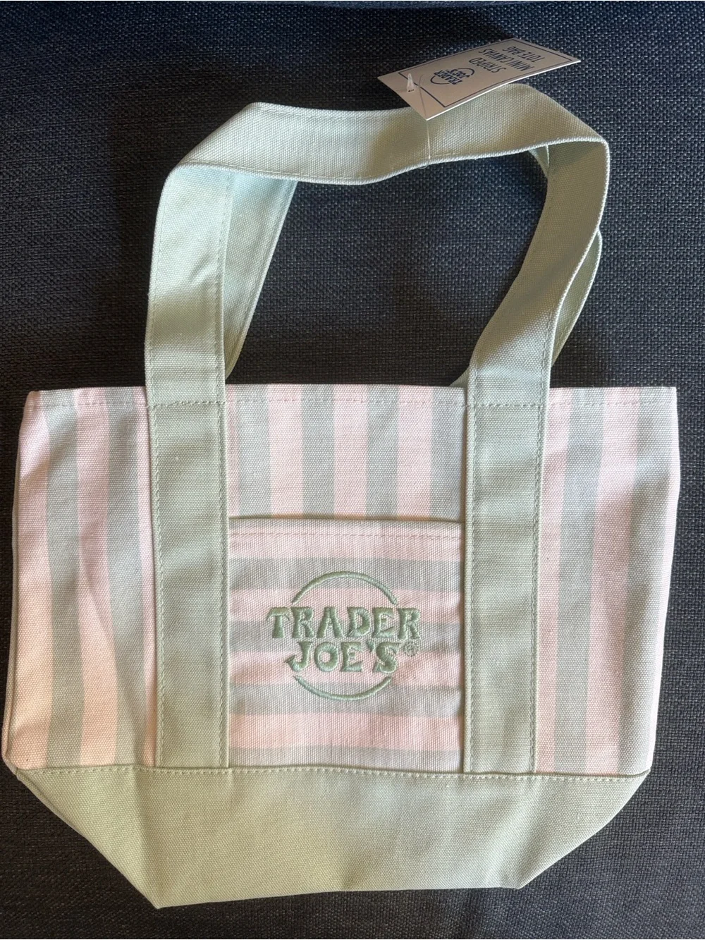 Mini Mint Green & Light Pink Striped Canvas Tote